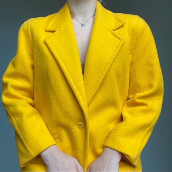 Vintage 80s Women’s Intuition Union Made Canary Yellow Wool Blazer Jacket Sz 6 - Picture 12 of 12